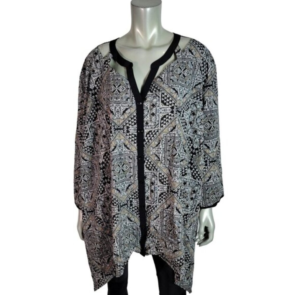 Catherines Top Plus Size 5X 34/36W Lightweight Cutouts Long Sleeve Stretch Black